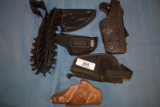 ASSORTED PISTOL HOLSTERS, AMMO BELT