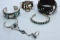 5 STERLING BRACELETS APPROX 175 GRAMS, WEIGHT DOESNT  INCLUDE WOOD BRACELT