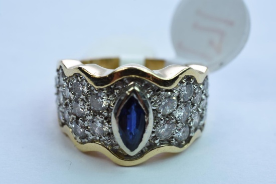 14KT GOLD DIAMOND SAPPHIRE RING 13.7 GTW, $4400.00 RETAIL VALUE, SIZE 7
