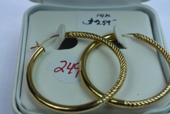 14KT LARGE HOOP EARRINGS 3.5 GTW, $259.00 RETAIL VALUE