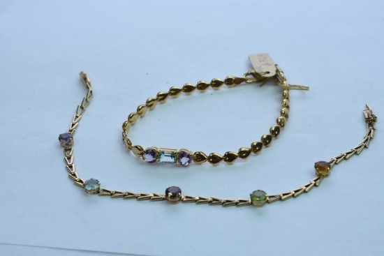 2- 14KT MULTI STONE BRACELETS 18.3 GTW, $525.00 RETAIL VALUE