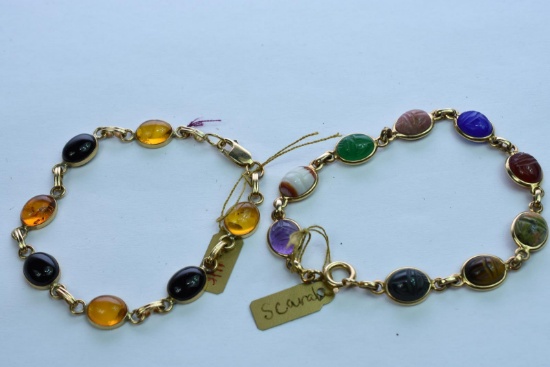 2- 14 KT GOLD MULTI STONE BRACELETS 16.3 GTW, $799.00 RETAIL VALUE