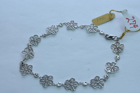 14KT ANKLE BRACELET 5 GTW, $329.00 RETAIL VALUE