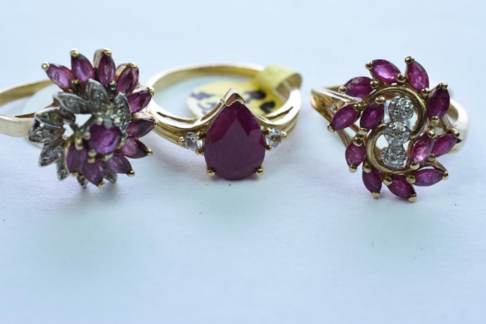 3-10 KT GOLD DIAMOND COLOR STONES RINGS 8.8 GTW, $1300.00 RETAIL VALUE, SIZE 5 1/2, 6 1/2, & 7 1/2