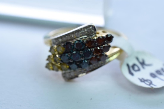 10KT GOLD DIAMOND MULTI COLOR STONE 3 GTW, $995.00 RETAIL VALUE, SIZE 6 1/2