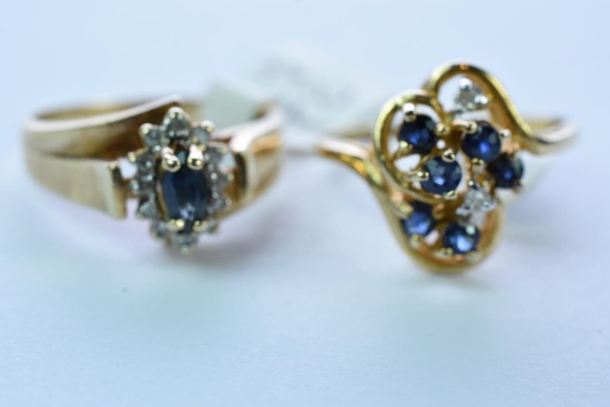 2-10KT GOLD DIAMOND SAPPHIRE RING 5 GTW, $500.00 RETAIL VALUE, SIZE 6 1/2 & 7