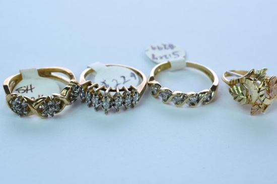 4- 10KT GOLD RINGS 9 GTW, $800.00 RETAIL VALUE,