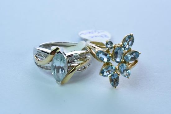2- 10KT GOLD BLUE TOPAZ RINGS 7.5 GTW, $800.00 RETAIL VALUE, SIZE 6