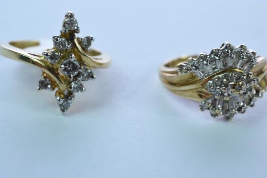 2- 10 KT GOLD & DIAMOND RINGS 6 GTW, $1250.00 RETAIL VALUE, SIZE 6 & 6 1/4