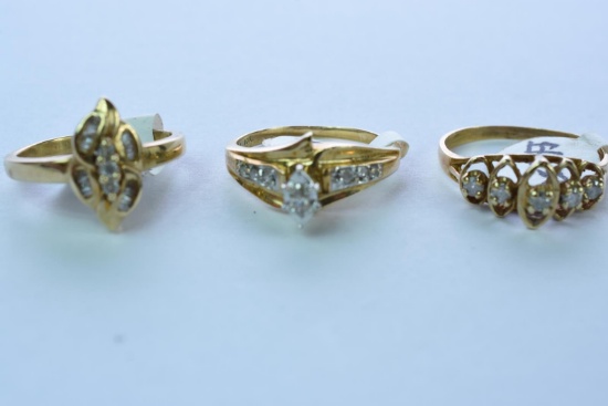 3-10KT GOLD & DIAMOND RINGS 8GTW, $1350.00 RETAIL VALUE, SIZE 7, 71/2 & 8