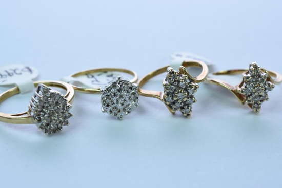 4- 10KT GOLD RINGS 9GTW, $950.00 RETAIL VALUE,