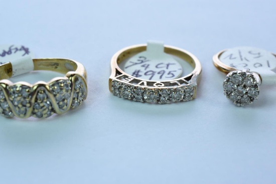 3- 10KT GOLD RINGS 8.9 GTW, $2300.00 RETAIL VALUE, SIZE 5 1/2, 6 1/2 & 7
