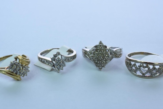 4- 10KT GOLD  & DIAMOND RINGS 10 GTW, $1200.00 RETAIL VALUE