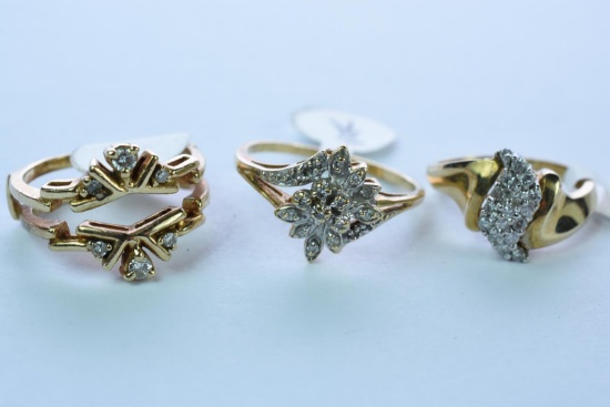 3- 10KT GOLD DIAMOND RINGS 10.5 GTW, $1450.00 RETAIL VALUE