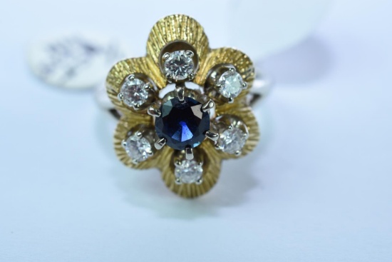 14KT GOLD SAPPHIRE DIAMOND RING 1/2 CT DIAMOND TW, 5.7 GTW, $625.00 RETAIL VALUE, SIZE 6