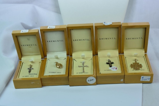 5-14KT PENDANTS $1220.00 RETAIL VALUE, IN WOOD BOXES
