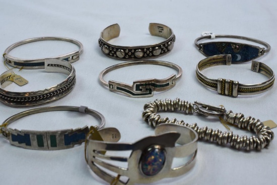 9 STERLING BRACELETS APPROX 240 GRAMS