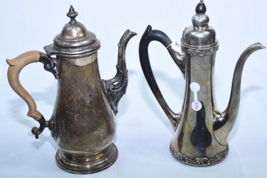 2 STERLING TEAPOTS APPROX 850 GRAMS WEIGHT INCLUDES HANDLES, AS IS WITH DINGS & SCRATCHES