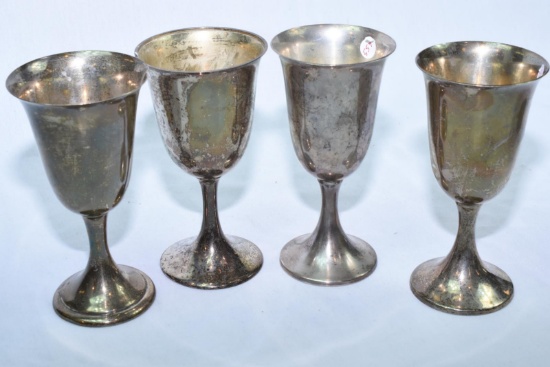 4 STERLING MIXED PATTERN GOBLETS APPROX 560 GRAMS, AS IS WITH DINGS & SCRATCHES