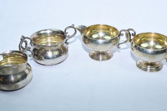 2 SETS STERLING CREAM & SUGAR APPROX 380 GRAMS,AS IS WITH DINGS & SCRATCHES