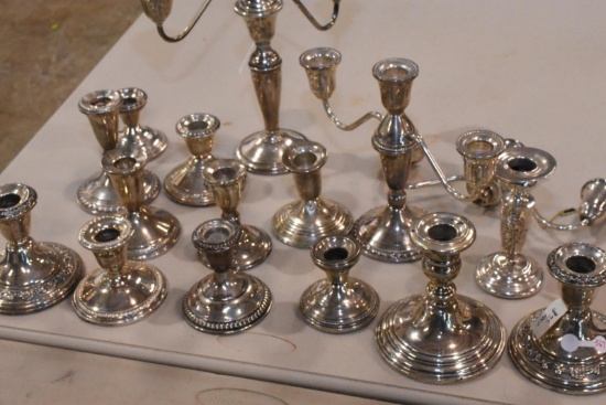 16 WEIGHTED STERLING CANDLESTANDS AS IS WITH DINGS & SCRATCHES