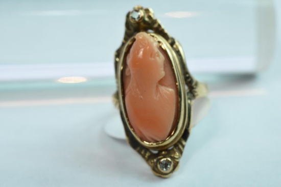 10KT CAMEO RING 4.8 GTW, $595.00 RETAIL VALUE , SIZE 4 1/2