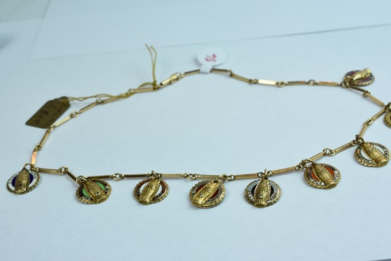 14 KT NECKLACE WITH 9 10 KT VARIOUS COCA COLA SERVICE CHARMS, 26 GTW, $895.00 RETAIL VALUE