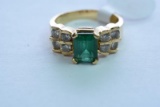 14KT GOLD DIAMOND EMERALD RING 5.3 GTW, SIZE 5 1/4