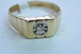 14KT GOLD & DIAMOND MENS RING 4.3 GTW, SIZE 11