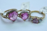 3 - 10KT GOLD & PINK HEART RINGS 8 GTW, $475.00 RETAIL VALUE