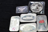 4 BARS 1 OUNCE .999 SILVER, & 1 OUNCE SILVER COIN & 1 1/2 .999 OUNCE COIN