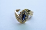 14KT DIAMOND SAPPHIRE RING 5 GTW, $799.00 RETAIL VALUE, SIZE 6 1/2
