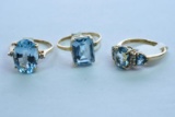 3-14KT GOLD & AQUA MARINE RING 9.5 GTW, $900.00 RETAIL VALUE, SIZE 6 1/2, 7 &8