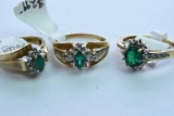 3- 10 KT EMERALD DIAMOND RING 8.5 GTW, $1100.00 RETAIL VALUE, SIZE 5 1/2, & 2- 6 1/2