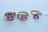 3-10KT GOLD PINK COLOR STONES RINGS 13 GTW, $550.00 RETAIL VALUE, SIZE 2-7 & 8