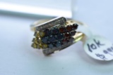10KT GOLD DIAMOND MULTI COLOR STONE 3 GTW, $995.00 RETAIL VALUE, SIZE 6 1/2