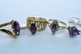 4-10KT GOLD RINGS PURPLE STONES 14 GTW, $1200.00 RETAIL VALUE