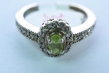 10KT GOLD DIAMOND PERIDOT RING 3 GTW, $529.00 RETAIL VALUE, SIZE 6 1/2