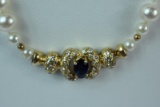 14KT GOLD PEARL SHAPPHIRE DIAMOND NECKLACE $2895.00 RETAIL VALUE,