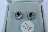 14KT DIAMOND SAPPHIRE EARRINGS $1195.00 RETAIL VALUE,