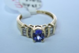 14KT GOLD TANZAINTE 1/2 CT DIAMOND TW, 2.5 GTW, $1450.00 RETAIL VALUE, SIZE 5 1/2