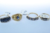 4-14KT GOLD SAPPHIRE RINGS 10 GTW, $1000.00 RETAIL VALUE,