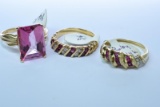 3-14KT GOLD & PINK STONE RINGS 10 GTW, $1100.00 RETAIL VALUE,