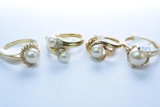 4-14KT PEARL RINGS 12 GTW, $1200.00 RETAIL VALUE,