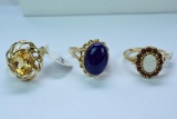 3-14KT GOLD RINGS  COLOR STONES 11 GTW, $1500.00 RETAIL VALUE,