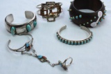 5 STERLING BRACELETS APPROX 175 GRAMS, WEIGHT DOESNT  INCLUDE WOOD BRACELT