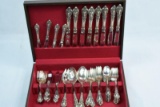 LUNT ELOQUENCE STERLING FLATWARE APPROX 1450 GRAMS WEIGHT DOES NOT INCLUDED KNIVES,. AS IS WITH DING