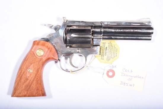 COLT DIAMONDBACK 38 REVOLVER, NICKEL, SN D85307, MFG 1976 IN ORG BOX SERIAL NUMBERED TO GUN, USED, B