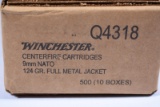 500 ROUNDS WINCHESTER 9MM NATO 124 GRAIN FMJ