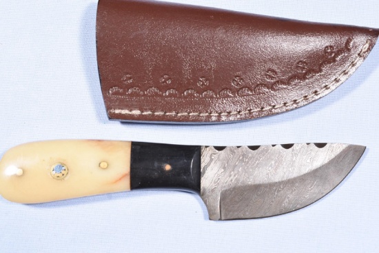 DAMACUS STEEL BONE HANDLE SKINNING KNIFE